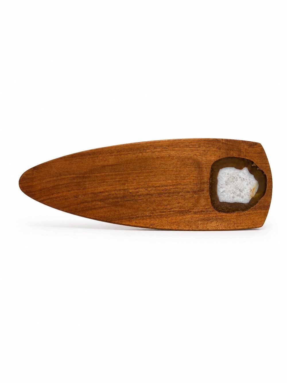 Handcrafted Brown Wood Serving Platter Charcuterie Board with White Agate Inlay